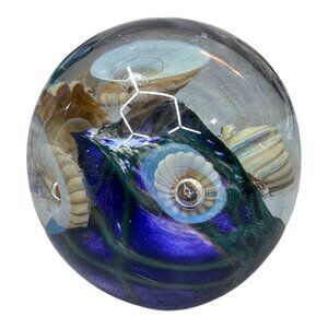 Robert Eickholt Art Glass Paperweight 2007 Blue Floral Lampwork Anemone Signed